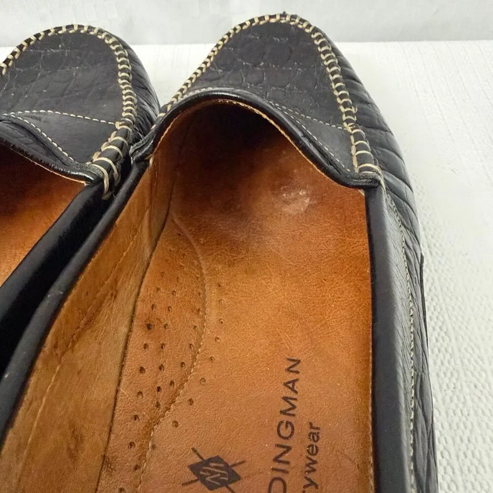 Martin Dingman Shoes Men's 9.5 M Wallace Crocodile Grain Black Driving Loafer